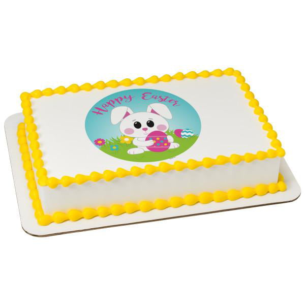 Happy Bunnies Painting a Large Easter Egg Edible Cake Topper or Cupcake Topper
